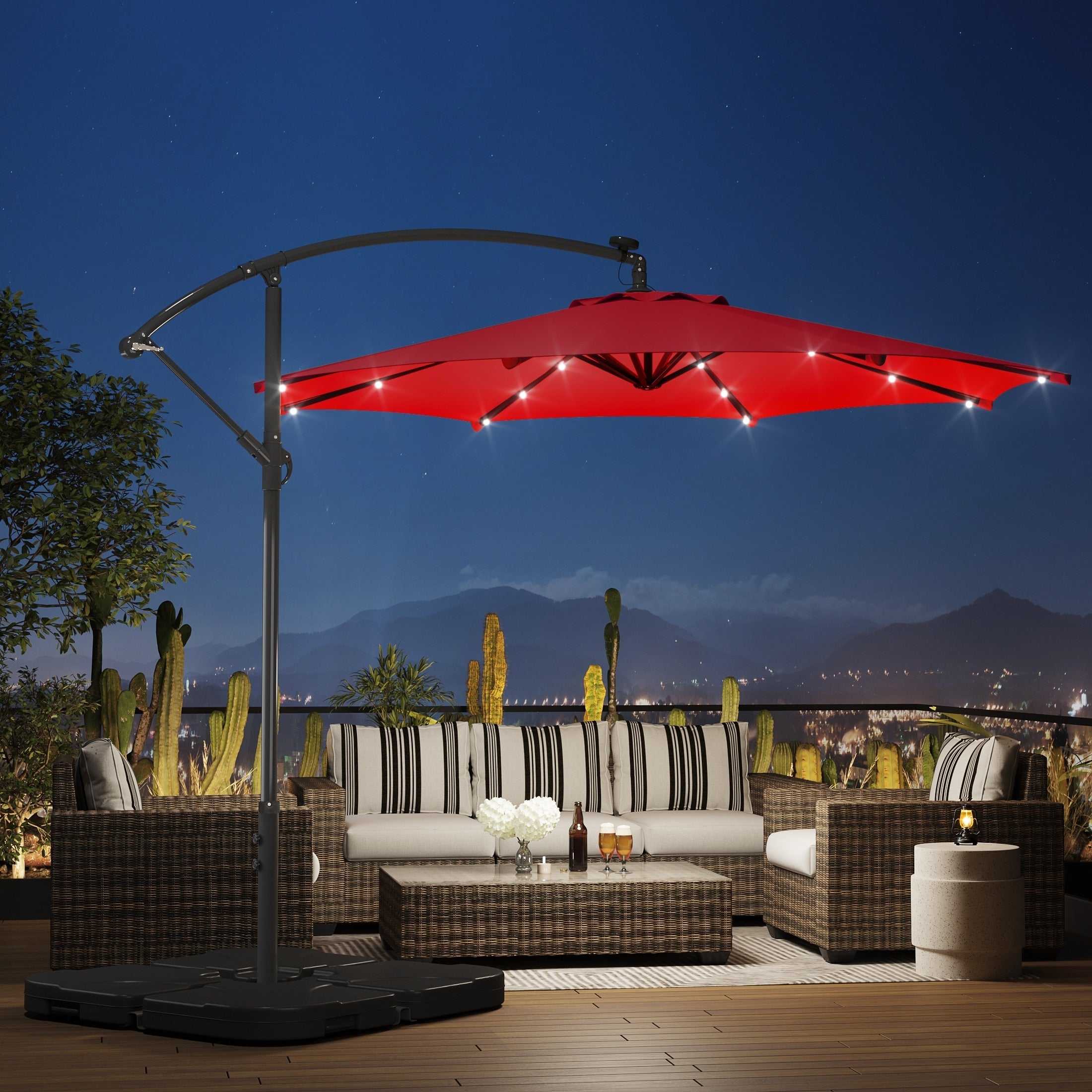 Parasol de terrasse lumineux à énergie solaire de 3 m avec pied