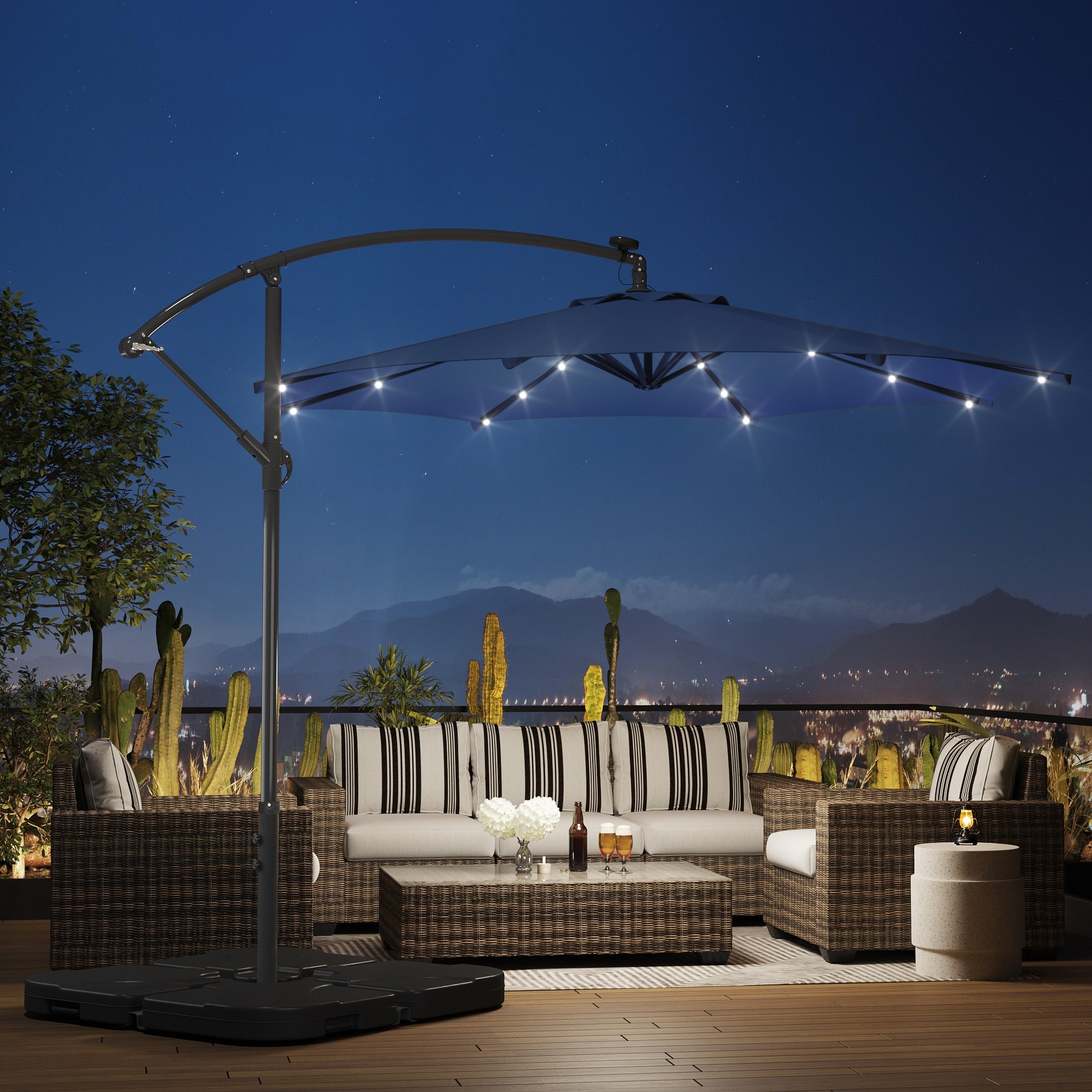 Parasol de terrasse lumineux à énergie solaire de 3 m avec pied