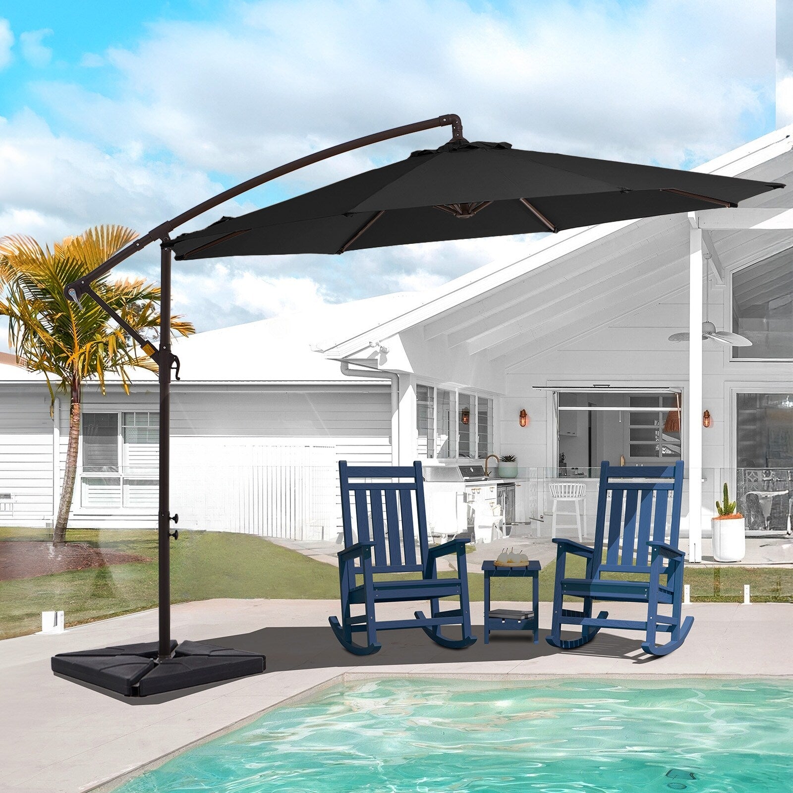 Parasol déporté à manivelle en acier de 3 m avec base lestée