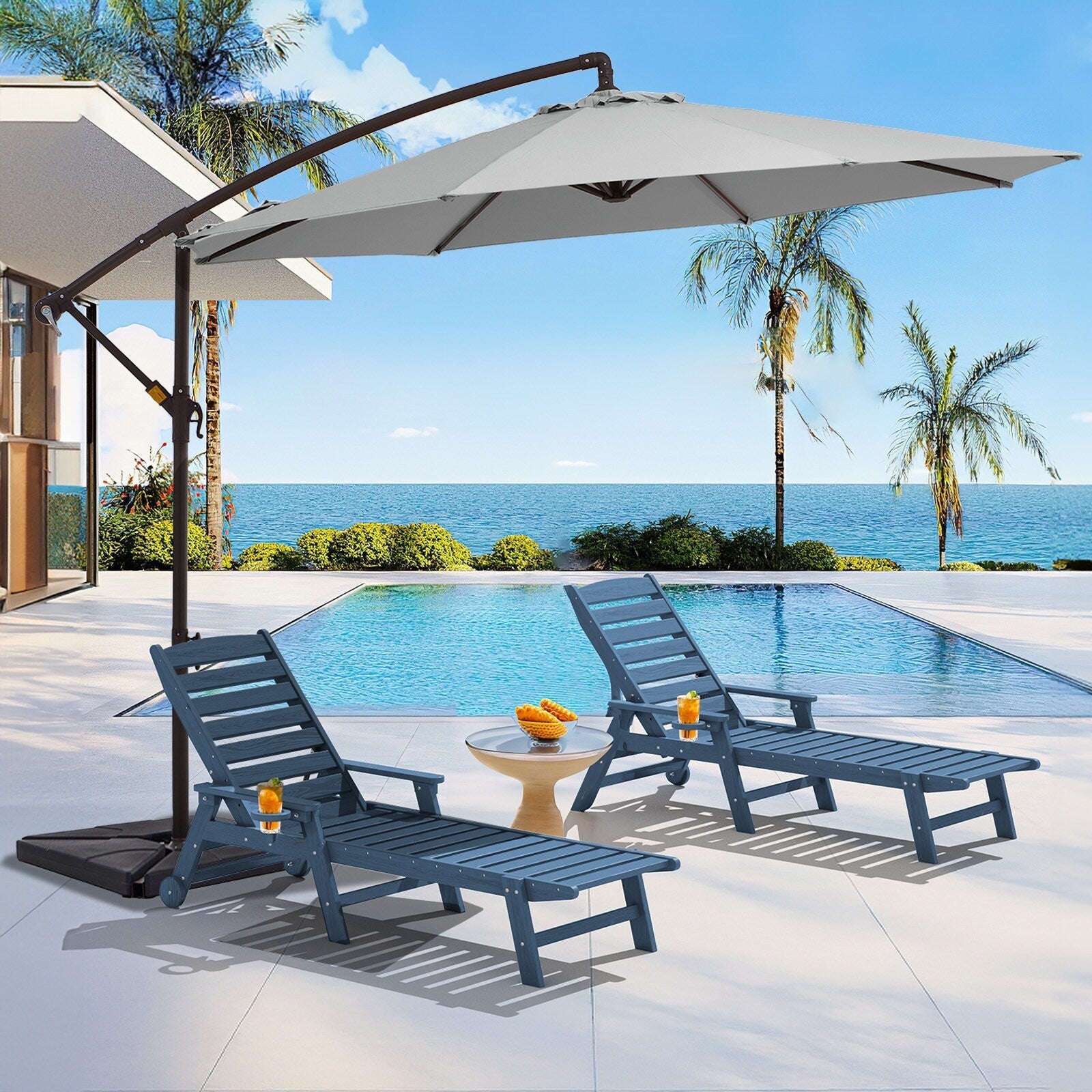 Parasol déporté à manivelle en acier de 3 m avec base lestée