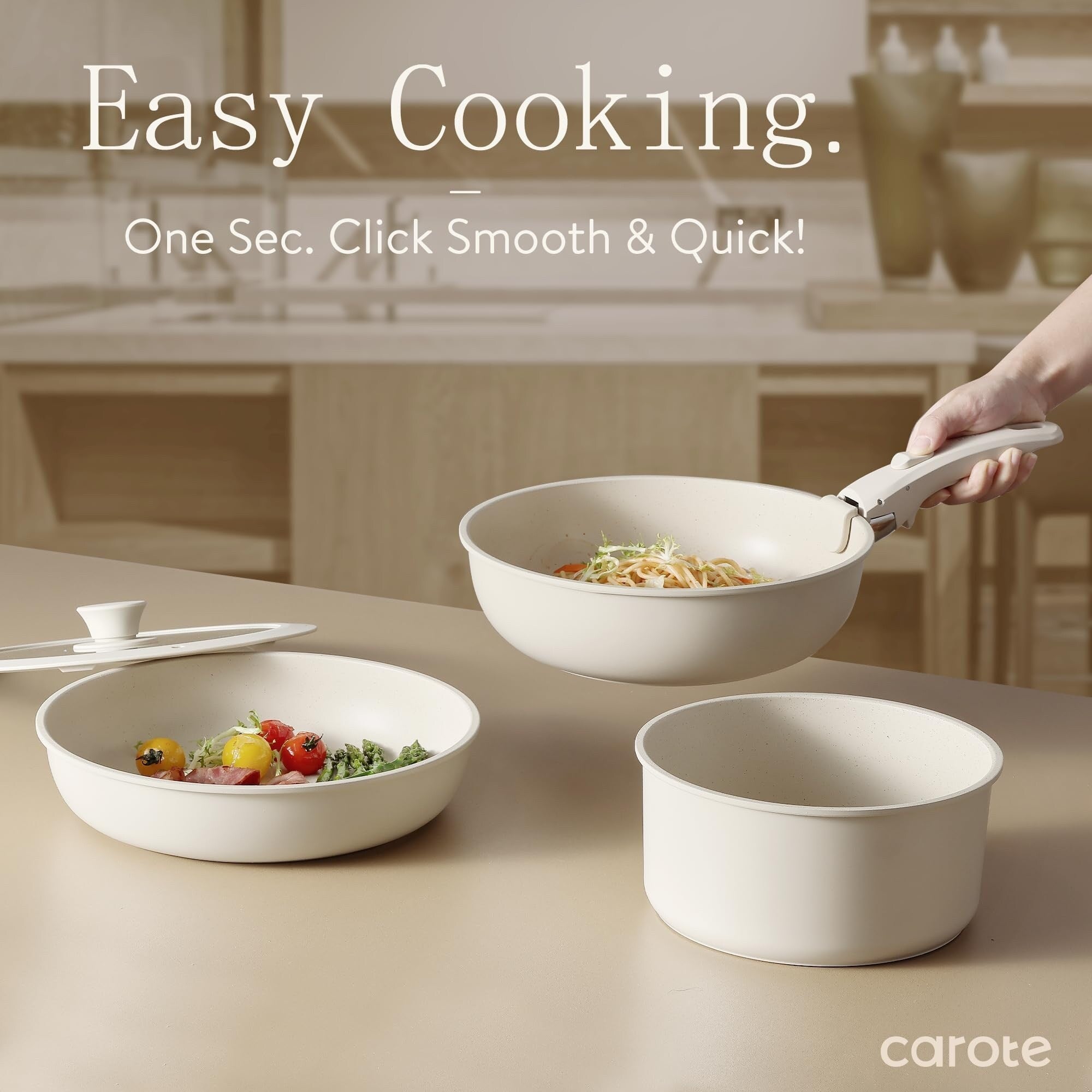 Ensemble de 11 pièces de casseroles et poêles, batterie de cuisine antiadhésive avec poignée amovible, compatible induction