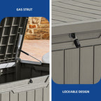 Coffre de terrasse verrouillable en résine résistante à l'eau, grande capacité (120-260 gallons).