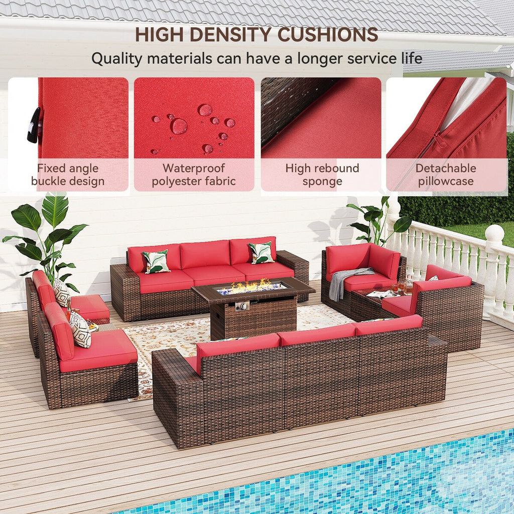 Ensemble de mobilier de patio 13 pièces avec table de foyer de 44 pouces