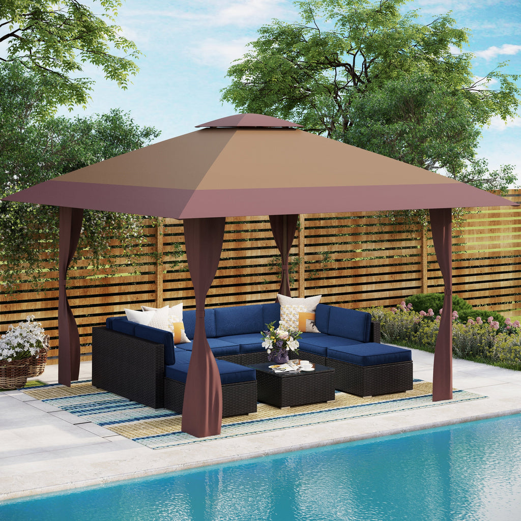 Toit de jardin pliable et renforcé de 4 m x 4 m avec élégant rideau d'angle - 4 m x 4 m