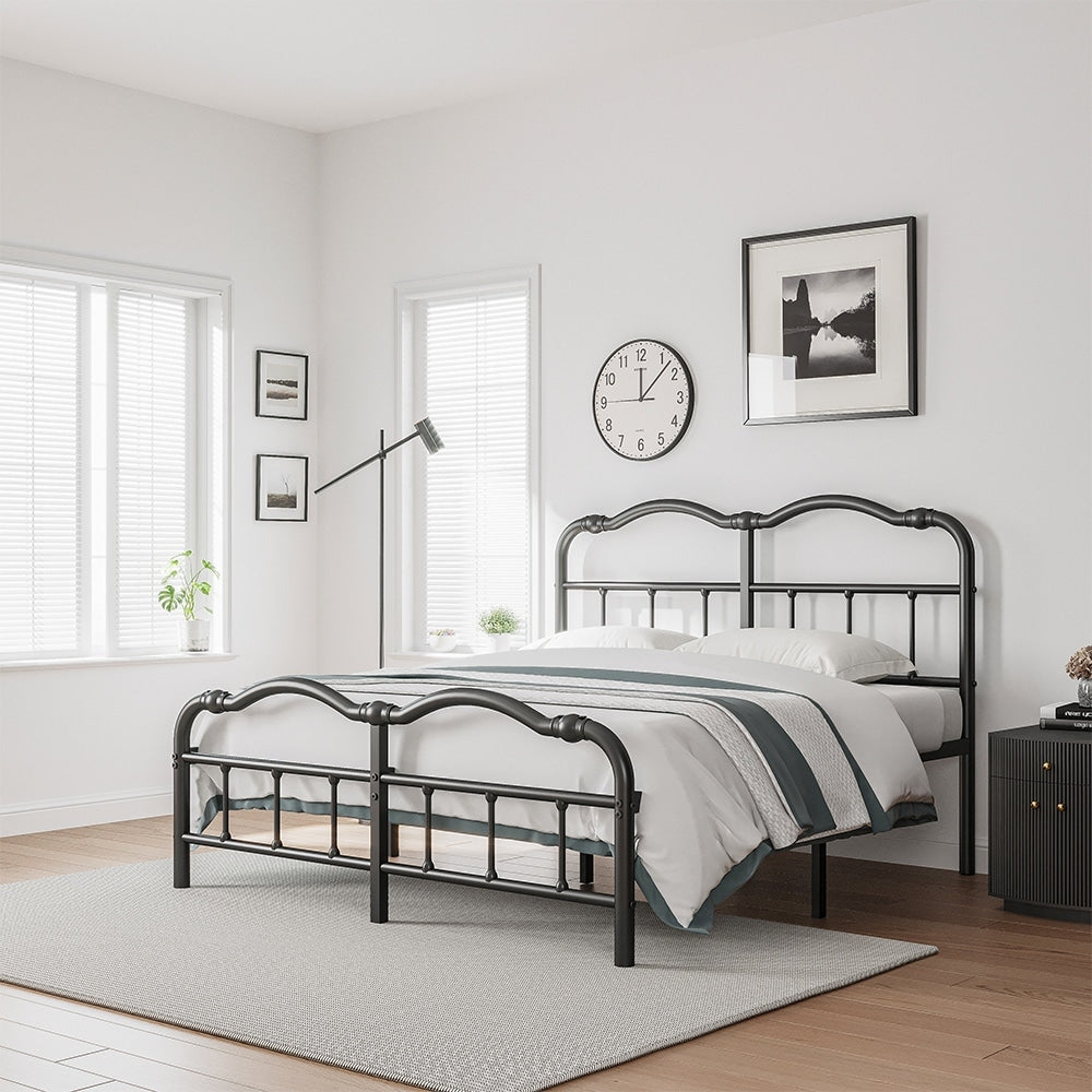 Cadre de lit en métal robuste de 35,5 cm de haut, style vintage, supporte jusqu'à 1134 kg, montage facile et silencieux.