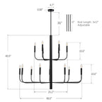 Lustre minimaliste à 15 lumières, style chandelier, 2 niveaux, design ancien - 48