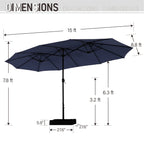 Parasol de marché d'extérieur rectangulaire de 4,57 m (15 pieds) à manivelle, double face, avec éclairage solaire LED et base incluse.