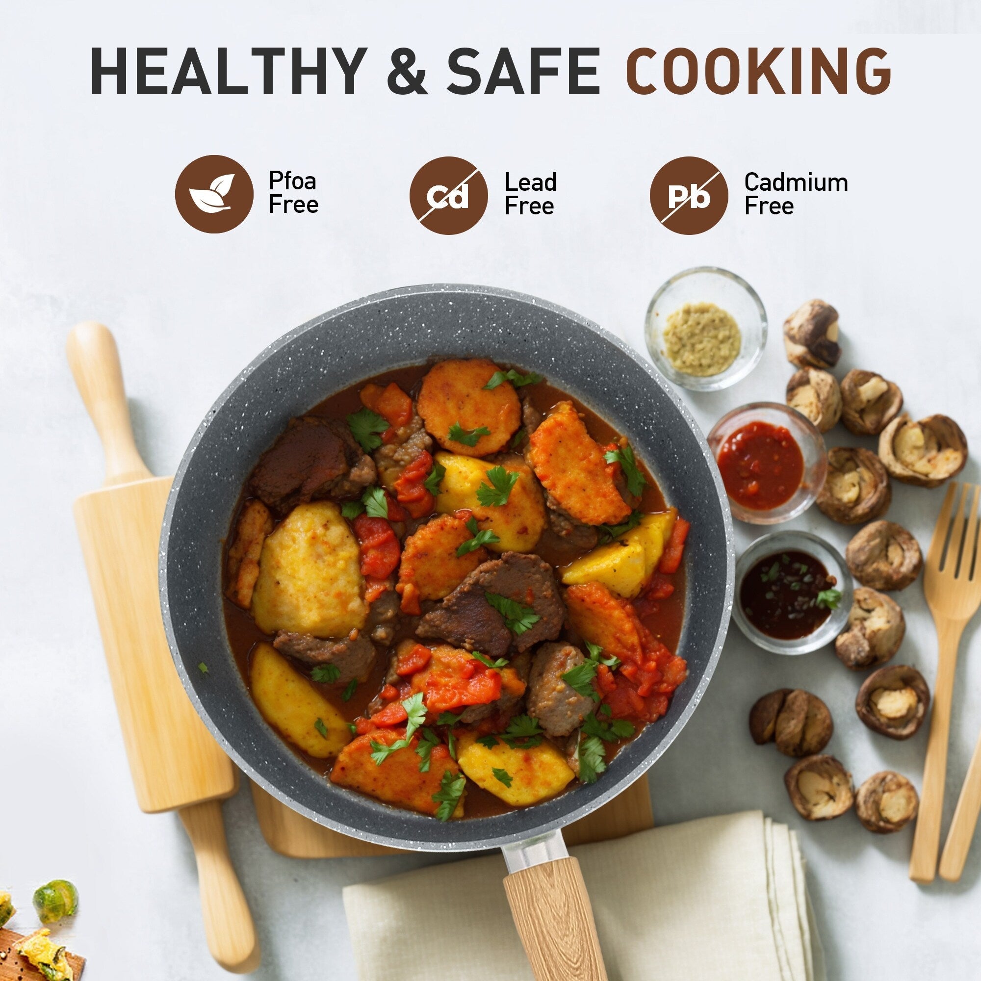 Ensemble de 17 pièces de batterie de cuisine en granit, comprenant casseroles et poêles antiadhésives