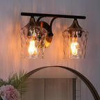 Applique murale moderne à 2/3/4 lumières, finition or et noir, avec verre martelé.