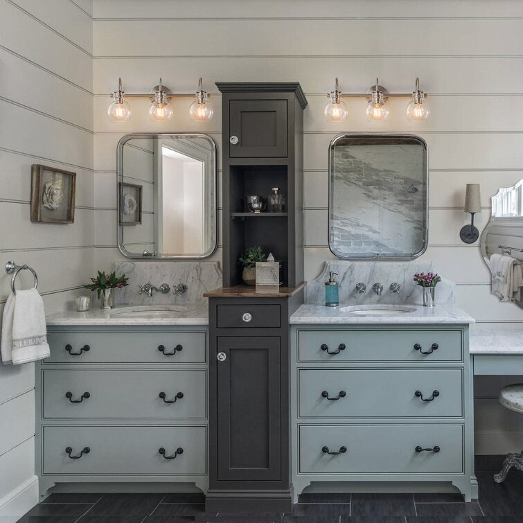 Applique murale 2/3 lumières pour meuble-lavabo avec abat-jour en verre