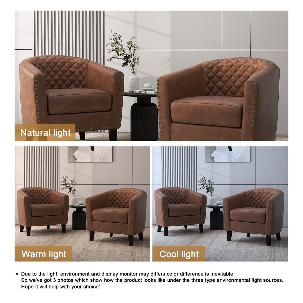 Lot de 2 fauteuils d'appoint cylindriques en similicuir végan de 74 cm de large avec garniture cloutée