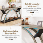 Console allongée et étroite à 2 niveaux avec cadre semi-circulaire pour entrée, table d'appoint grise pour couloir