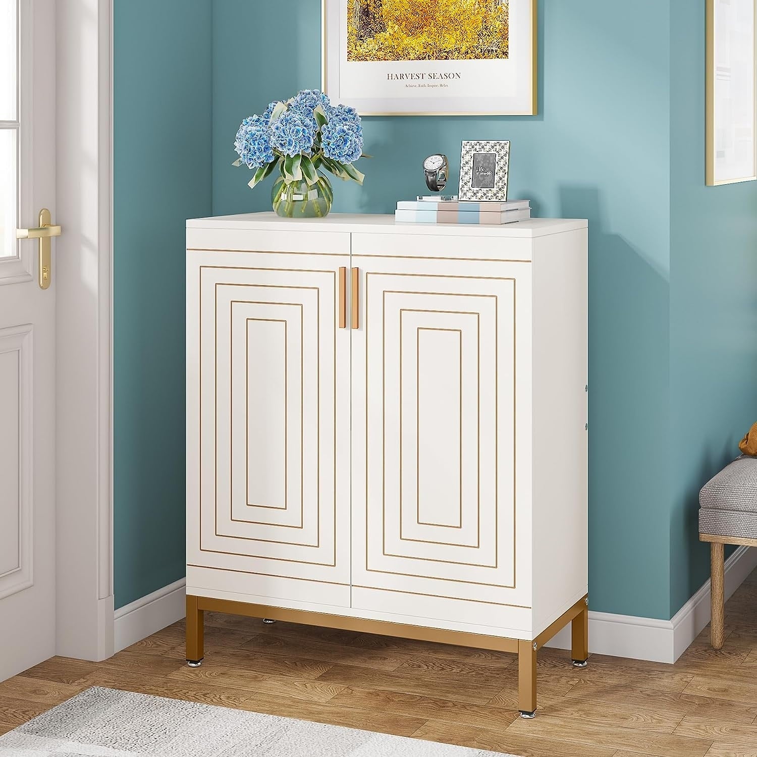 Meuble à chaussures moderne avec portes, 6 niveaux, pour 20 paires de chaussures, idéal pour une entrée.