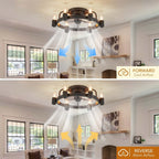 Ventilateur de plafond moderne de style ferme de 50 cm (20 po) avec éclairage LED encastré discret et télécommande pour salon