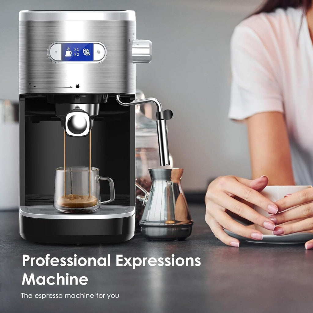 Machine à expresso 20 bars avec mousseur à lait et buse vapeur, idéale pour la maison et les amateurs de café. Cadeau parfait pour les passionnés de café.