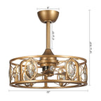 Lustre ventilateur de plafond moderne à cage en cristal de 22 pouces avec télécommande