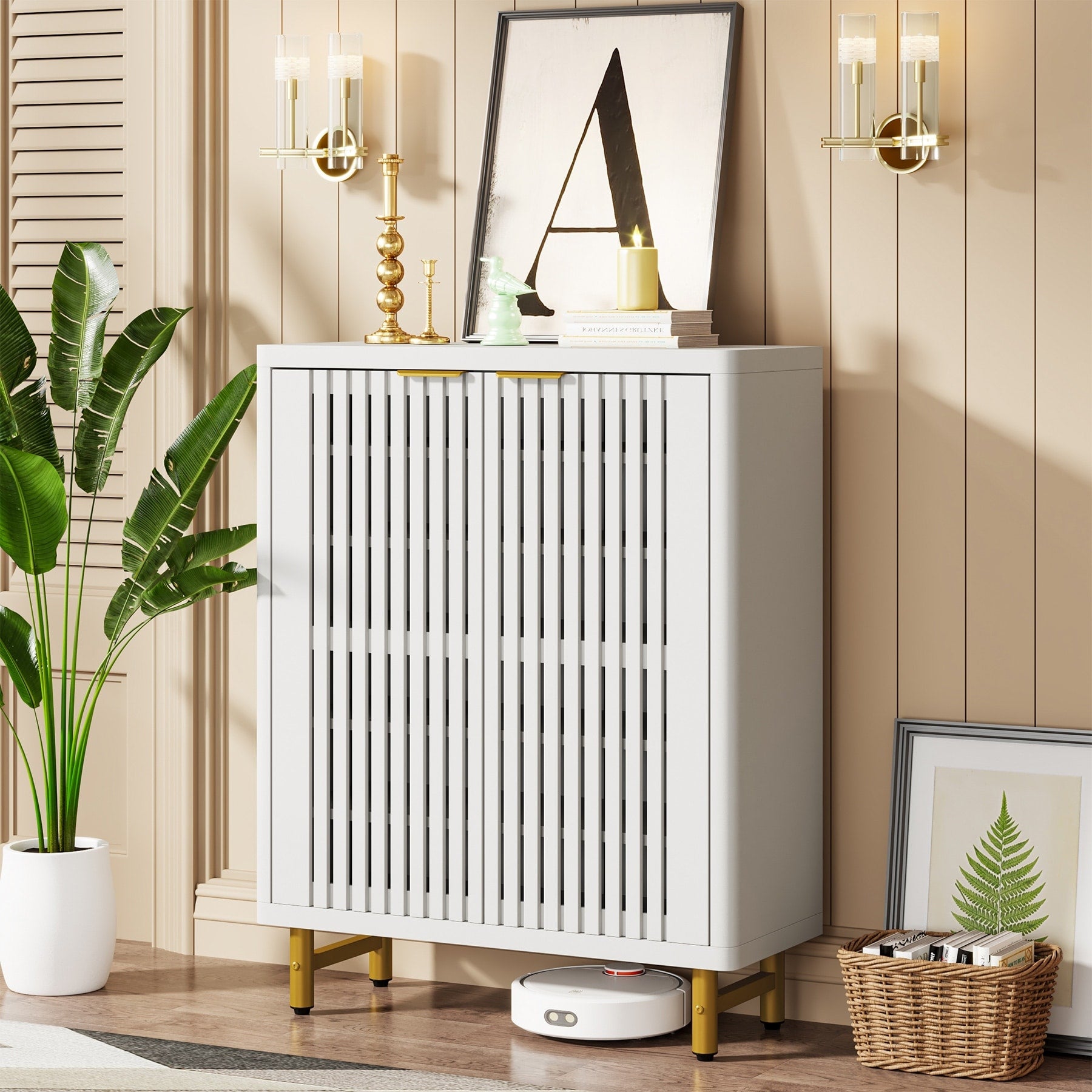 Meuble à chaussures avec porte pour 24 paires, idéal pour l'entrée ou le salon.