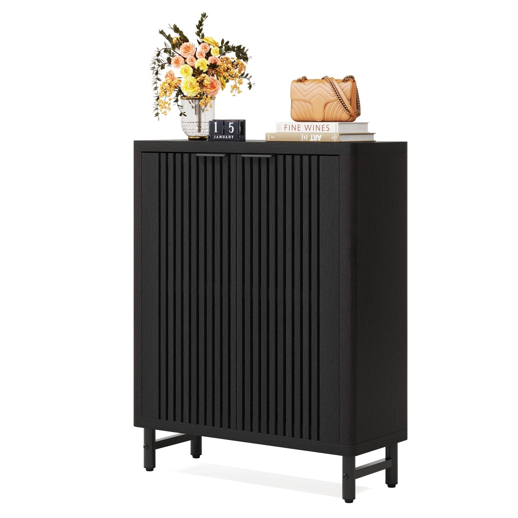 Meuble à chaussures avec porte pour 24 paires, idéal pour l'entrée ou le salon.