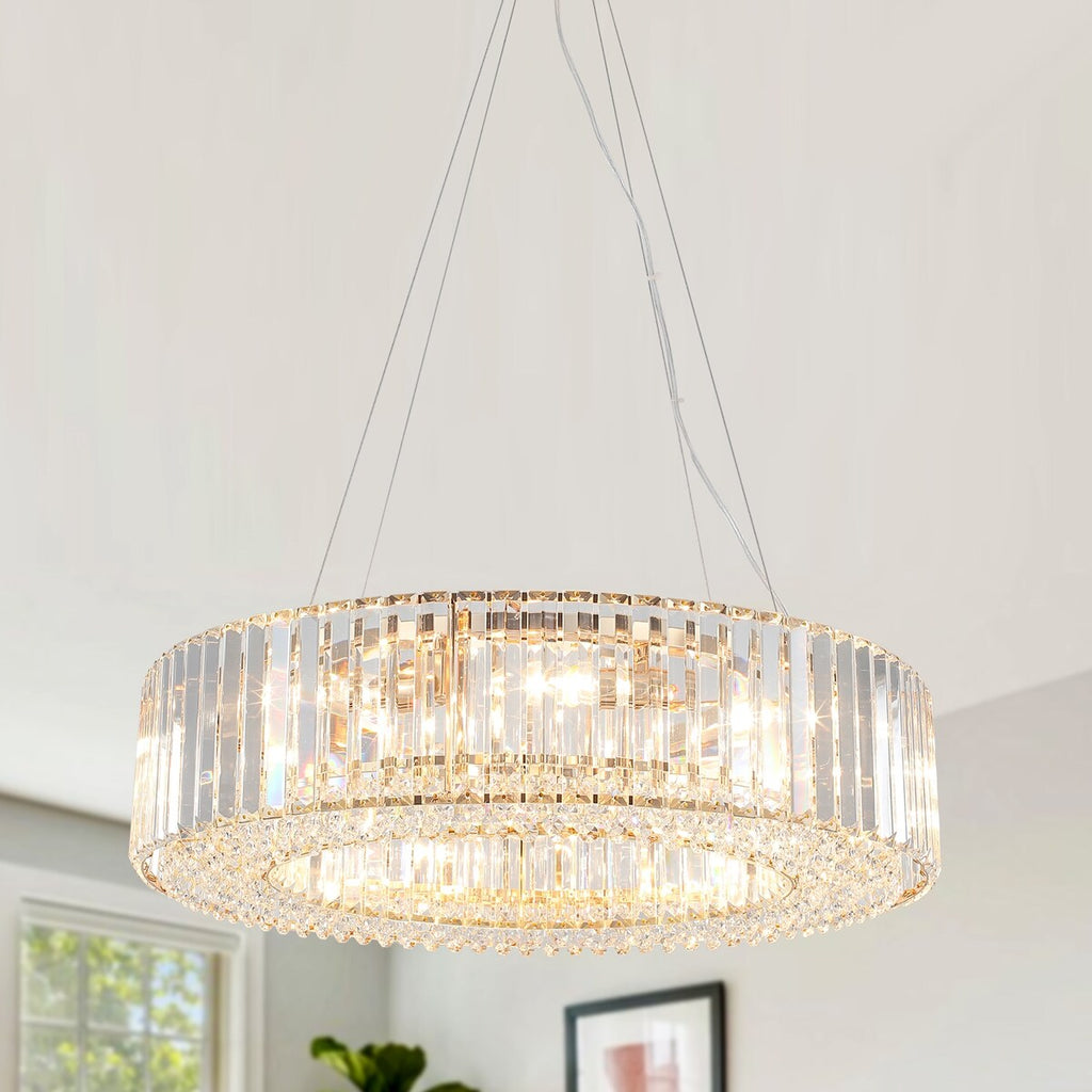 Lustre de style campagnard à 8 lumières de 63 cm (24,8 po), lustre en cristal, lustre tambour pour salle à manger, salon, chambre à coucher et cuisine