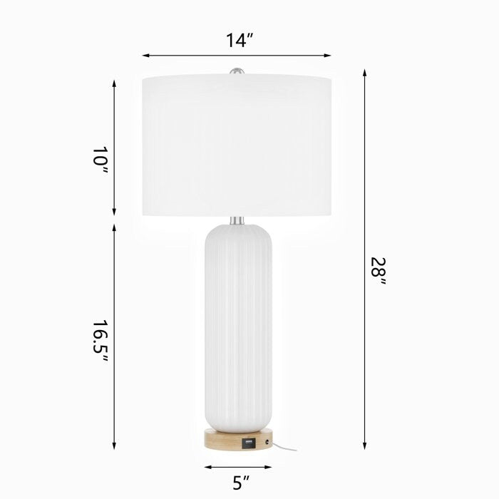 Lot de 2 lampes de table blanches USB en céramique de 28 pouces