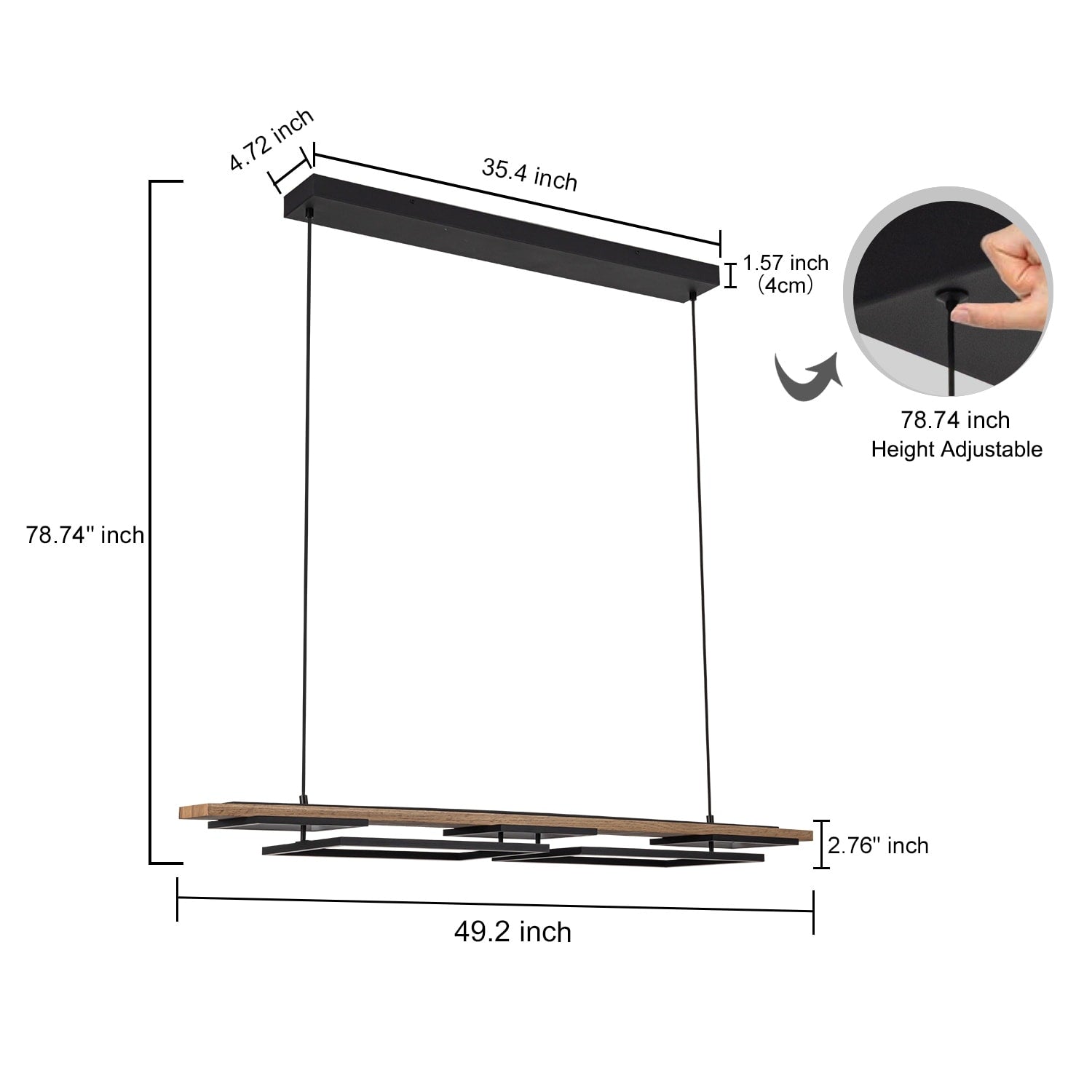 Lustre linéaire en bois à 3 ou 5 lumières LED intégrées, suspension pour îlot de cuisine
