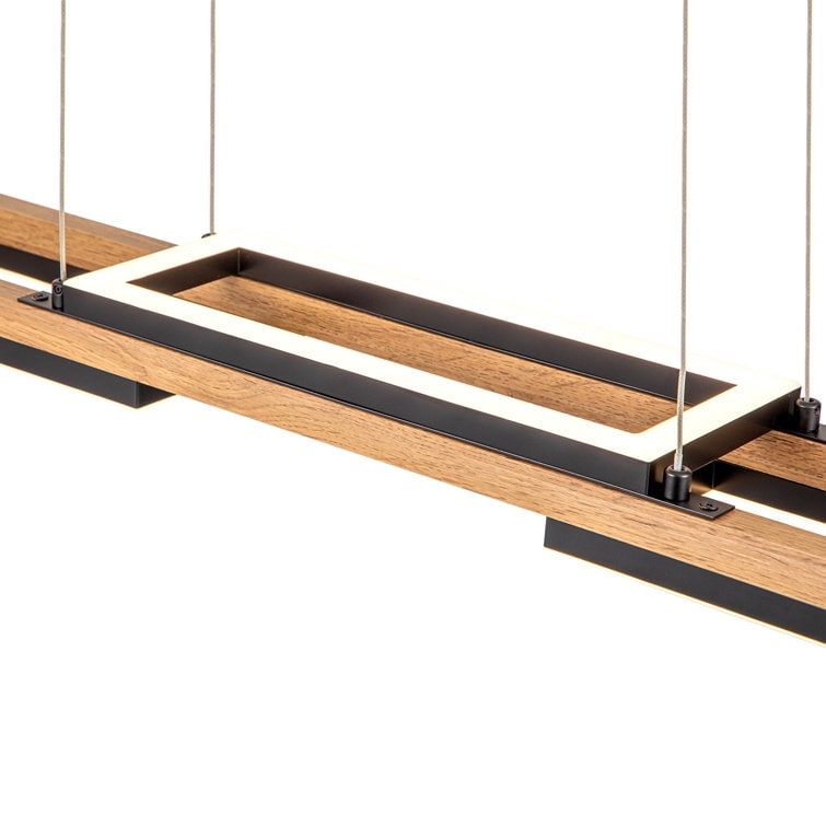 Lustre linéaire en bois à 3 ou 5 lumières LED intégrées, suspension pour îlot de cuisine