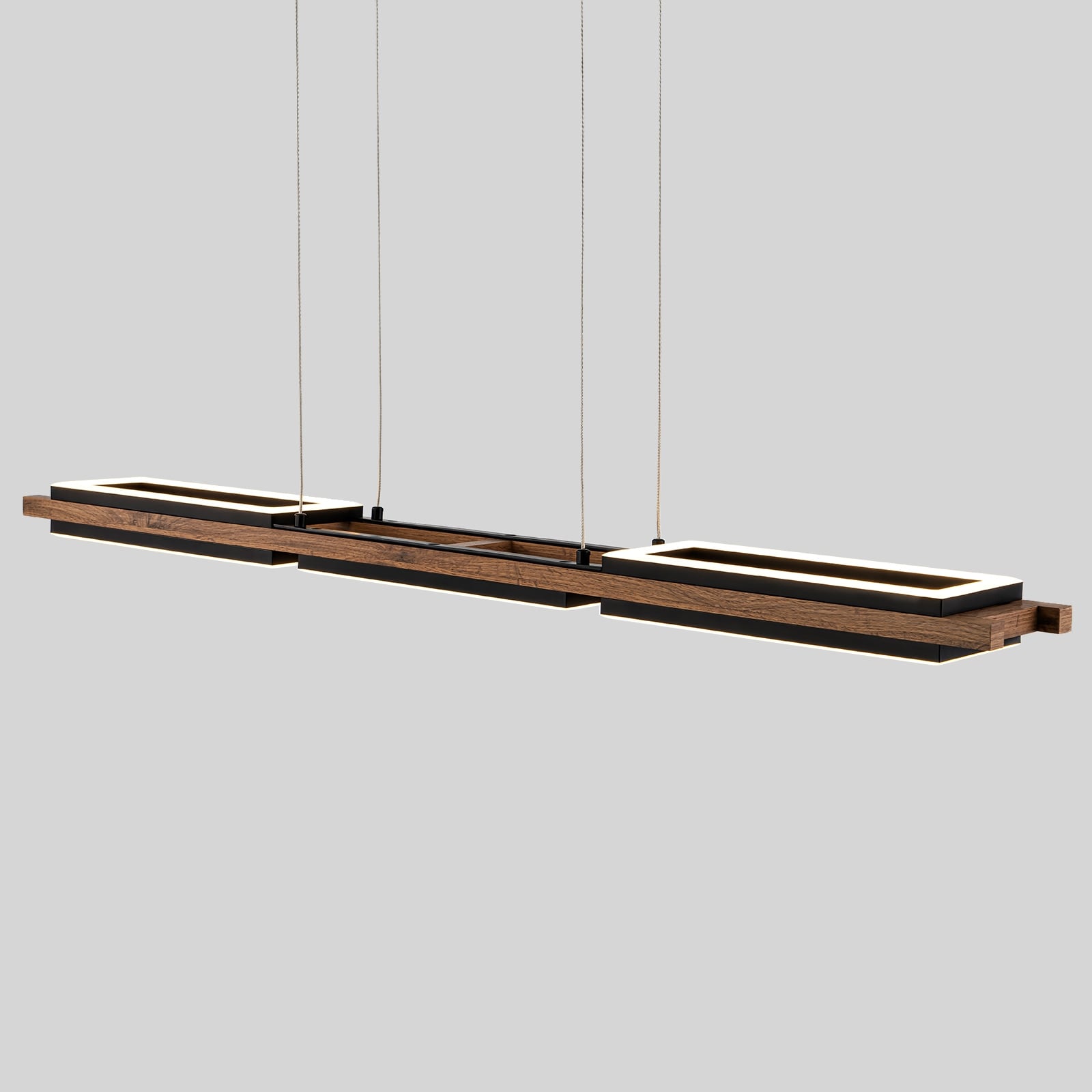 Lustre linéaire en bois à 3 ou 5 lumières LED intégrées, suspension pour îlot de cuisine