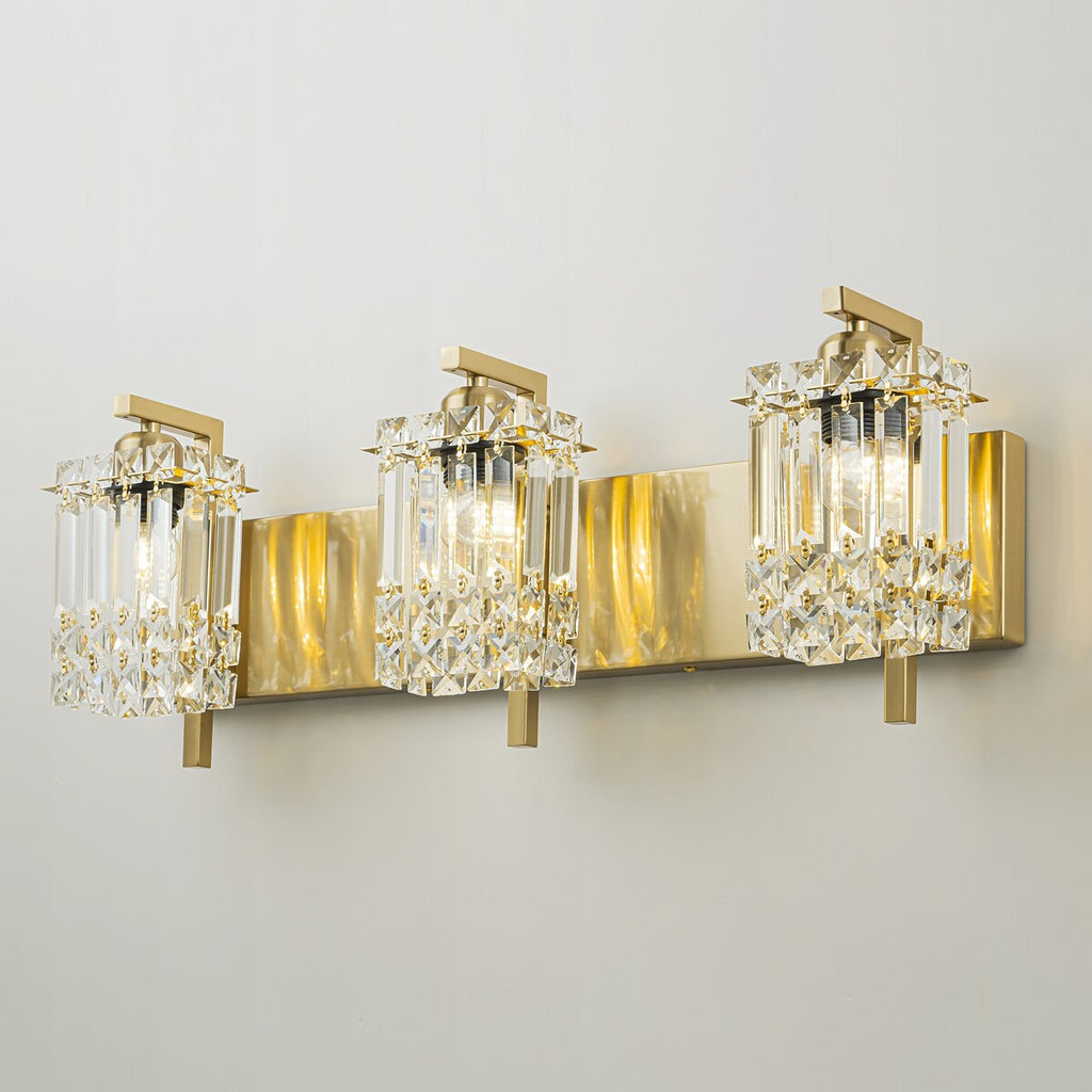 Applique murale moderne et glamour à 3 lumières pour salle de bain, avec miroir en cristal