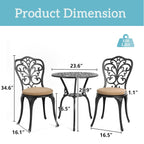 Ensemble table et chaises papillon d'extérieur en aluminium 3 pièces avec trou pour parasol