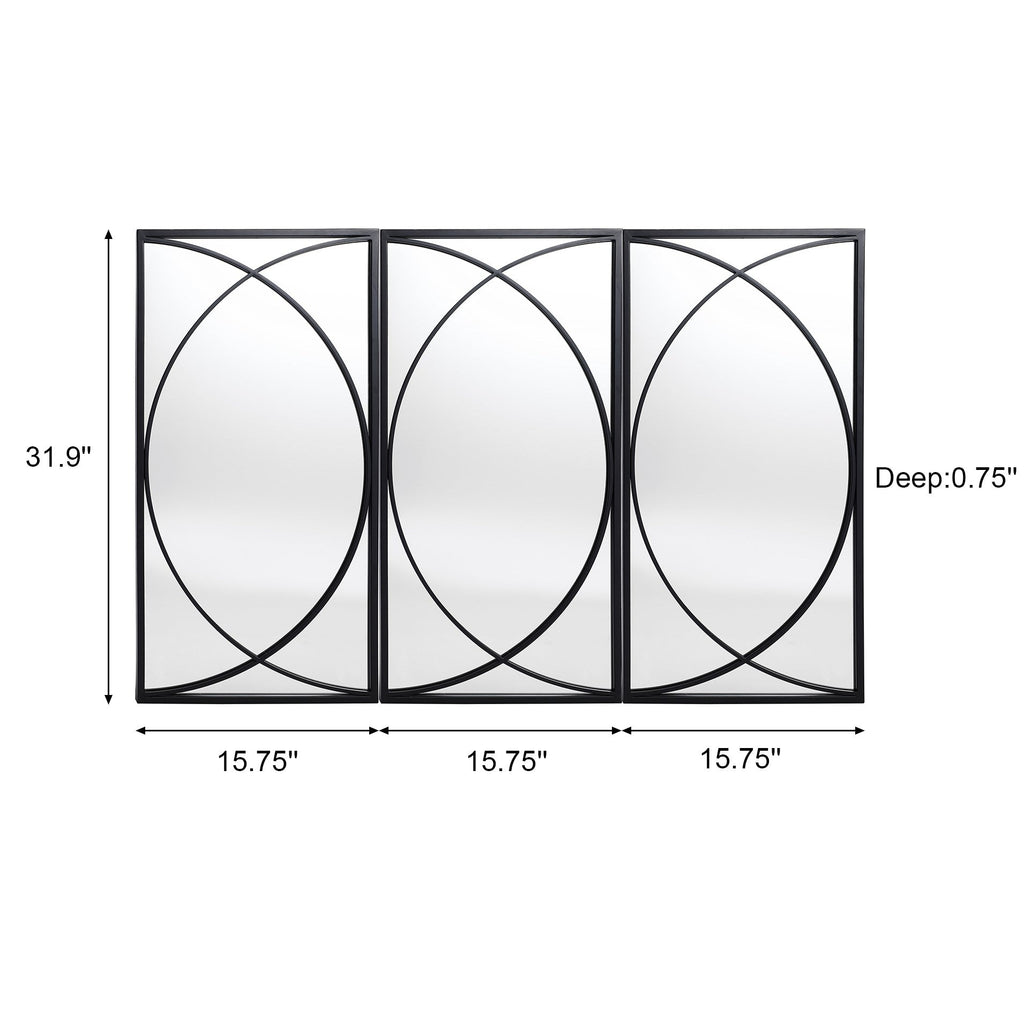 Ensemble de 3 miroirs muraux rectangulaires en métal noir - 31,9 cm (H) x 15,75 cm (L) x 0,75 cm (P)