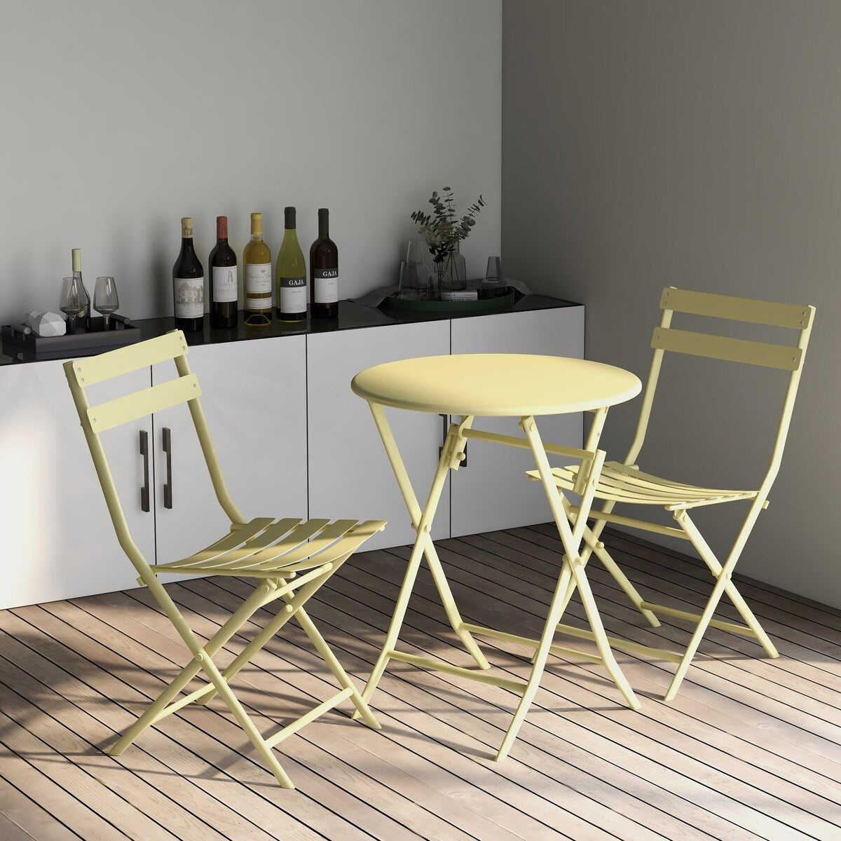 Ensemble bistro minimaliste 3 pièces pour patio : table ronde pliable et chaises