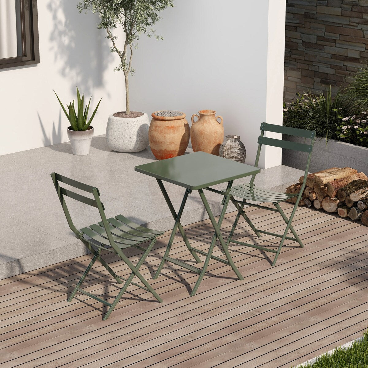 Ensemble bistro minimaliste 3 pièces pour patio : table carrée pliable et chaises
