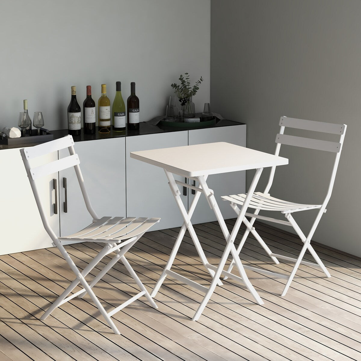 Ensemble bistro minimaliste 3 pièces pour patio : table carrée pliable et chaises