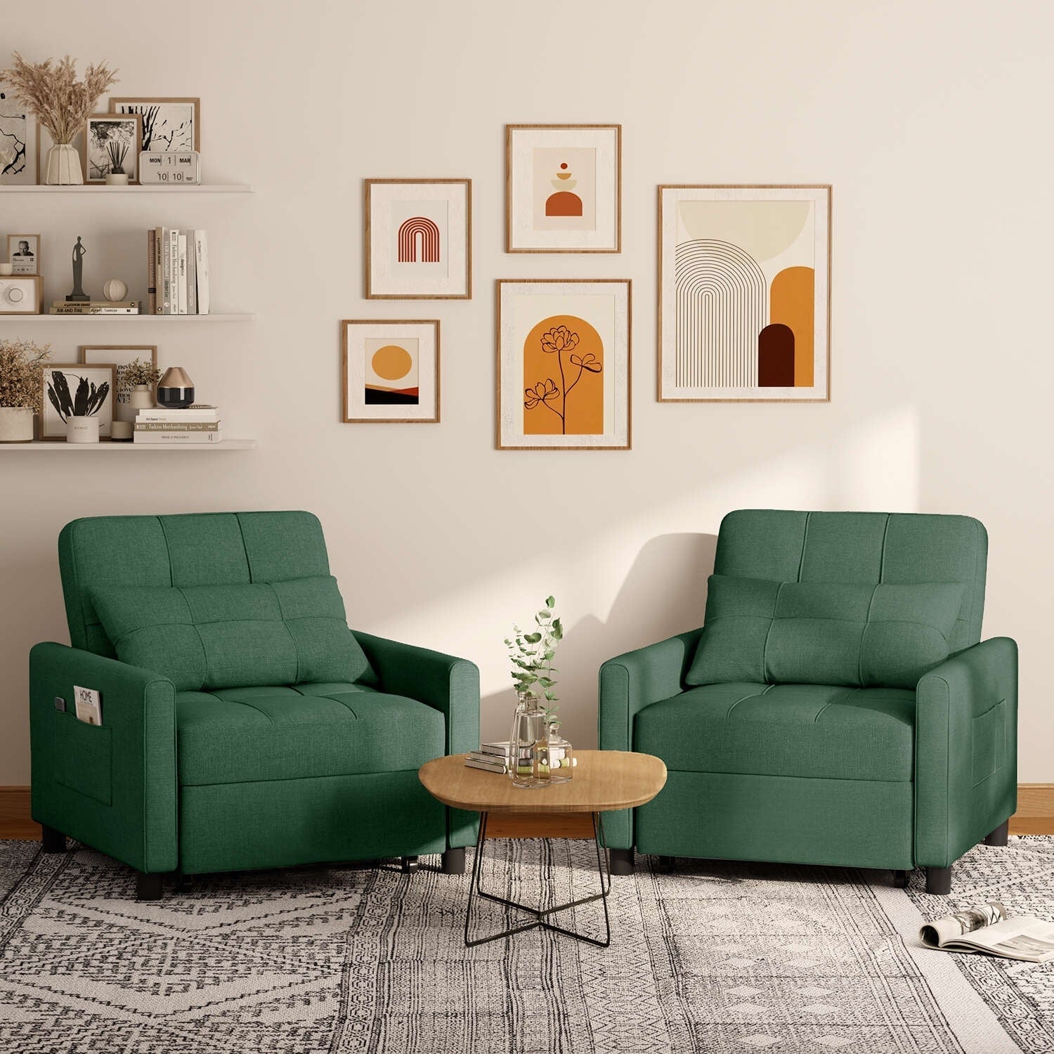 Canapé-lit convertible 3 en 1, avec fauteuil gigogne et lit pliant, idéal pour le salon.