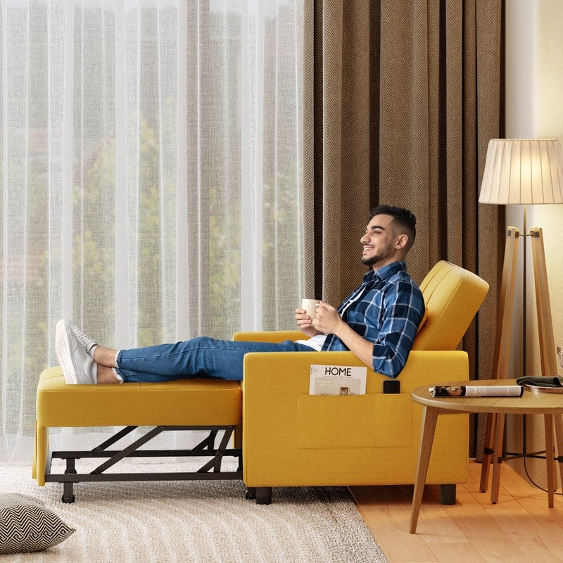 Canapé-lit convertible 3 en 1, avec fauteuil gigogne et lit pliant, idéal pour le salon.