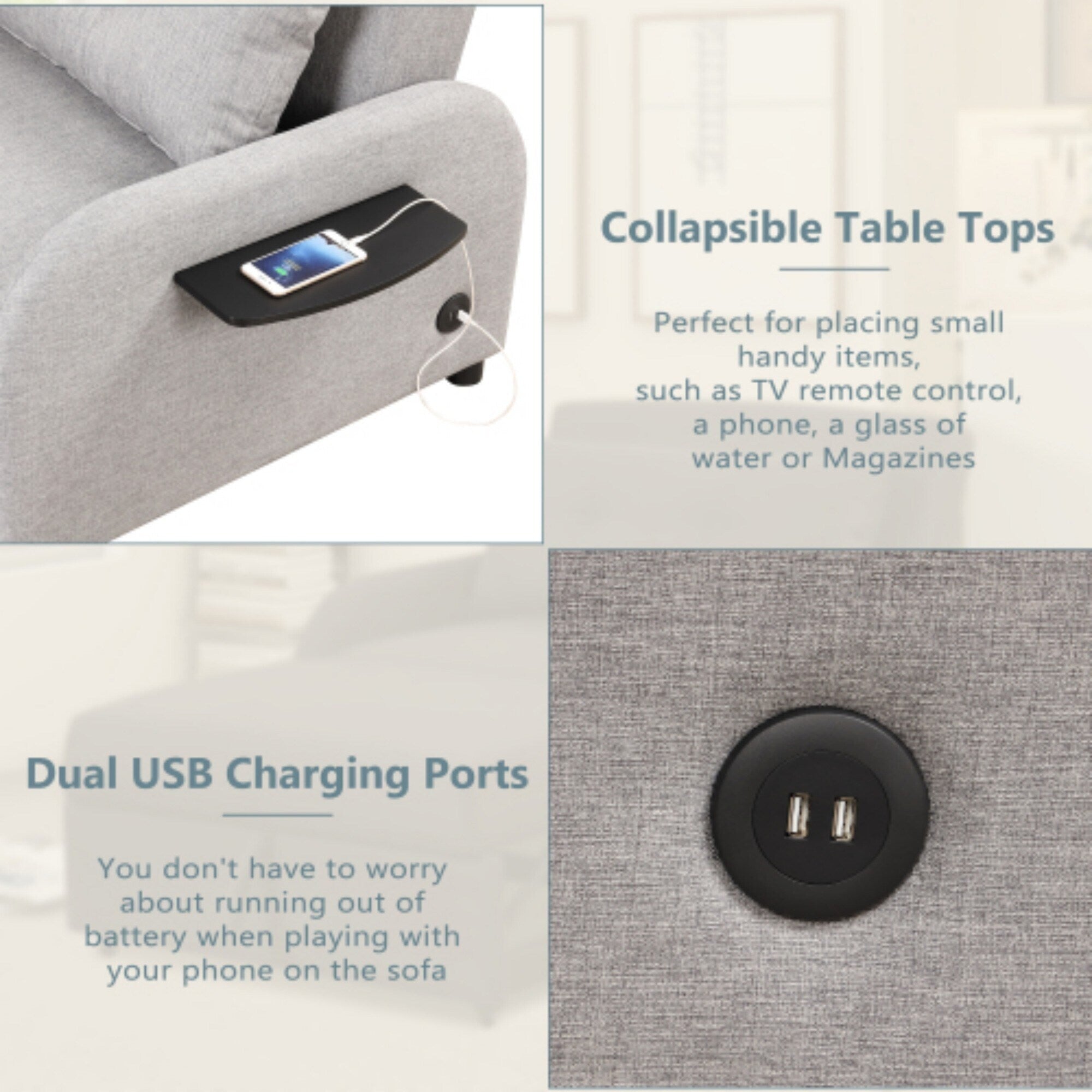 Canapé-lit gigogne 3 en 1 avec tablette rabattable et ports USB par Harper&amp;Bright Designs