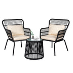 Ensemble bistro de conversation en résine tressée 3 pièces pour extérieur, mobilier de patio en rotin résistant aux intempéries avec coussins