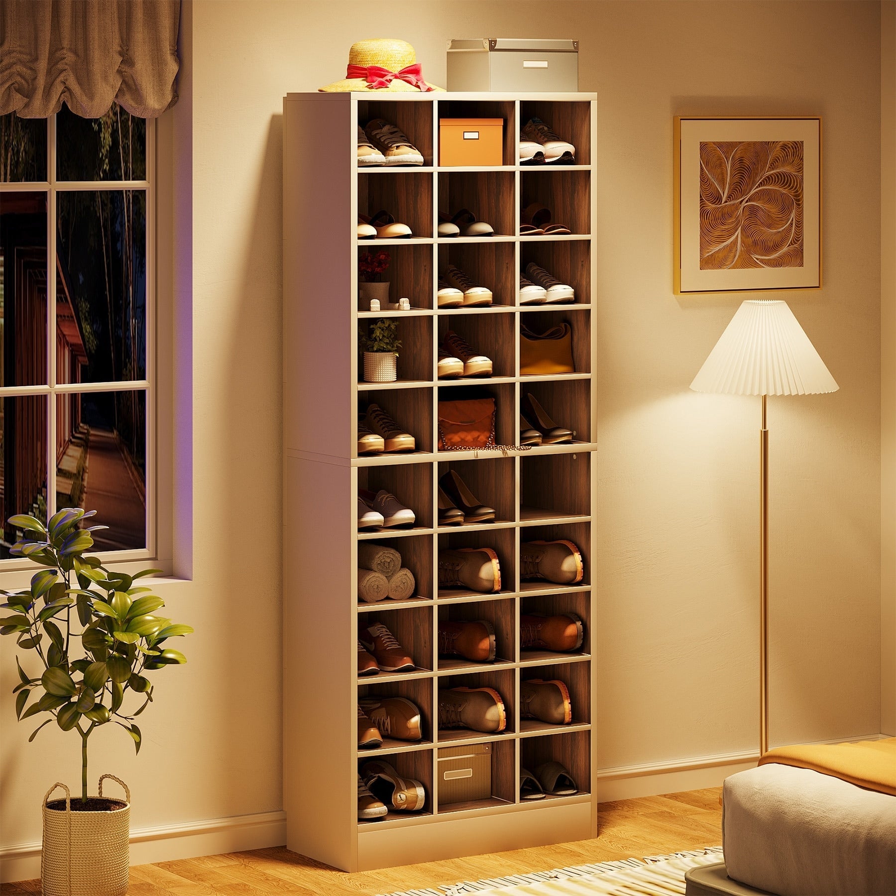 Armoire à chaussures haute pour 30 paires, étagère à chaussures en bois blanc à 10 niveaux pour placard ou entrée - 10 niveaux