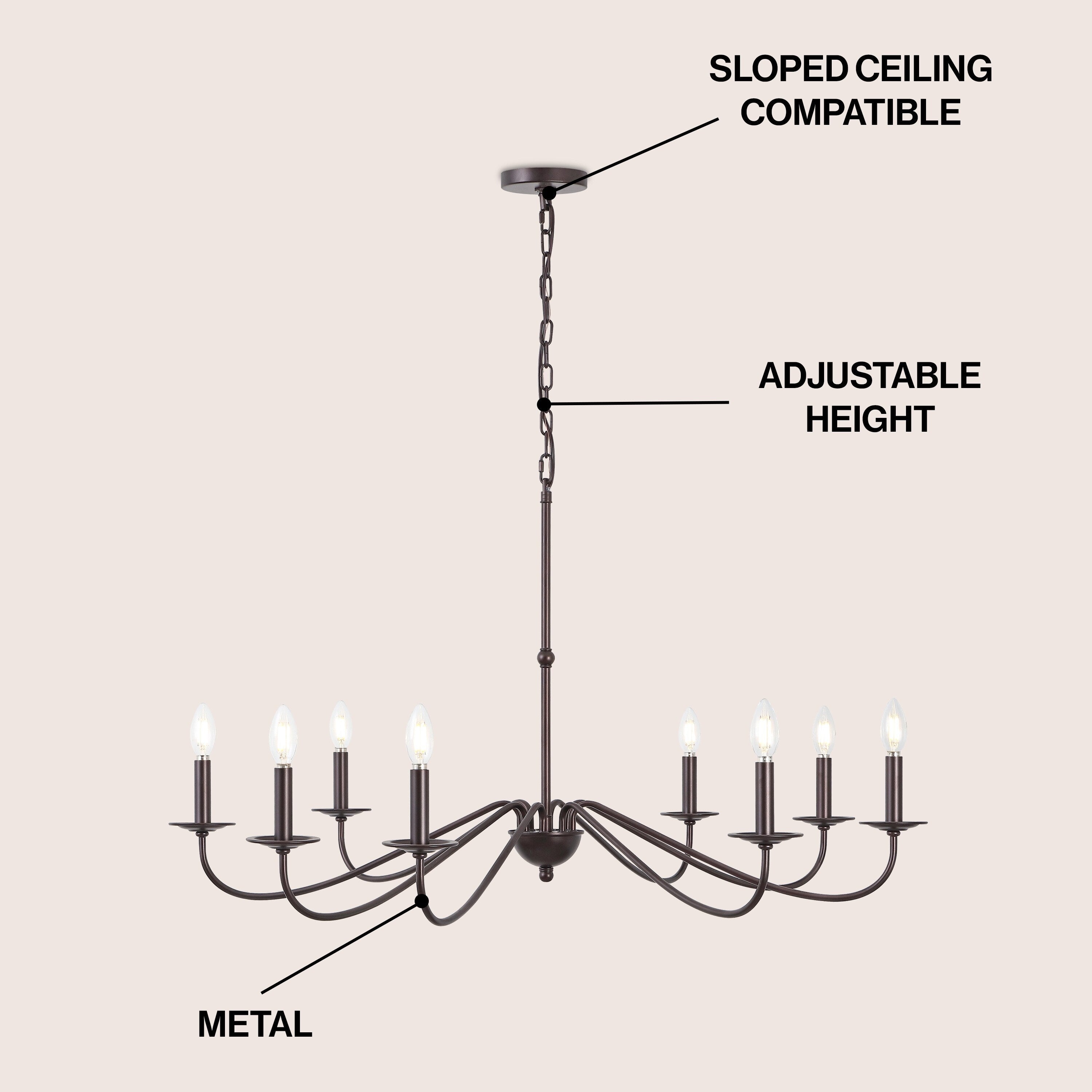 Lustre LED en fer à 6 lumières de 34,75 pouces, par JONATHAN Y