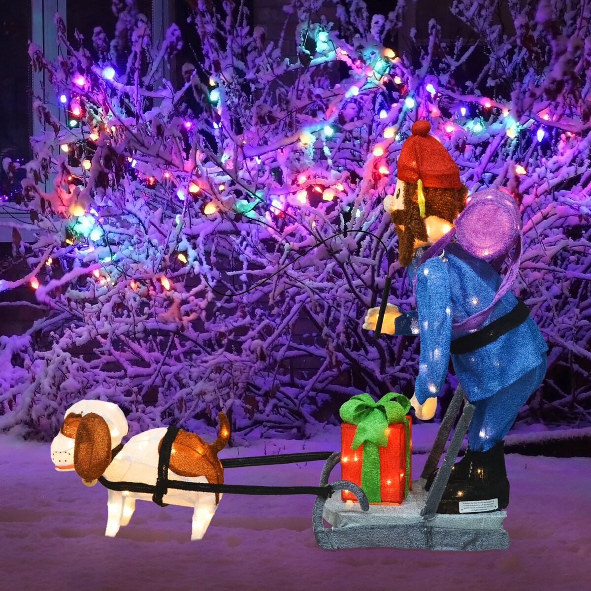 34 Rudolph, décoration de jardin 3D pré-éclairée par LED, Yukon debout et chien