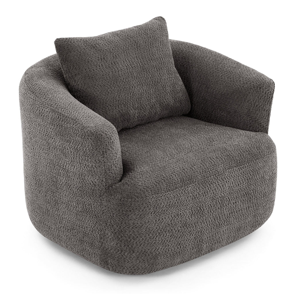 Fauteuil pivotant à 360°, fauteuil d'appoint en bouclette de 38,2 cm avec coussin décoratif, fauteuil-canapé rembourré de forme cylindrique avec accoudoirs incurvés