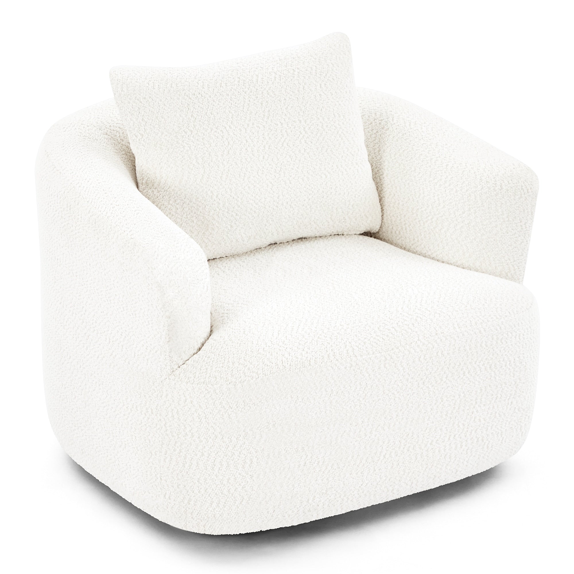 Fauteuil pivotant à 360°, fauteuil d'appoint en bouclette de 38,2 cm avec coussin décoratif, fauteuil-canapé rembourré de forme cylindrique avec accoudoirs incurvés
