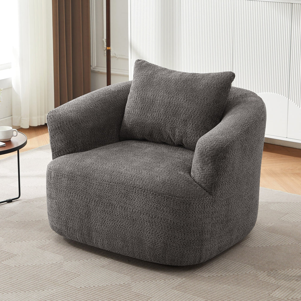 Fauteuil pivotant à 360°, fauteuil d'appoint en bouclette de 38,2 cm avec coussin décoratif, fauteuil-canapé rembourré de forme cylindrique avec accoudoirs incurvés