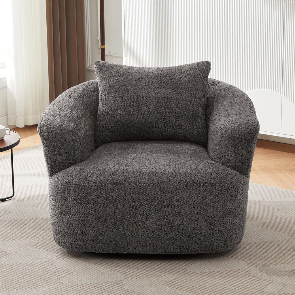 Fauteuil pivotant à 360°, fauteuil d'appoint en bouclette de 38,2 cm avec coussin décoratif, fauteuil-canapé rembourré de forme cylindrique avec accoudoirs incurvés