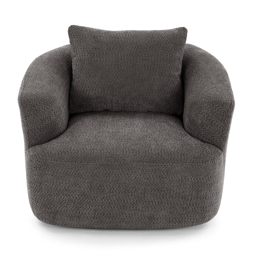 Fauteuil pivotant à 360°, fauteuil d'appoint en bouclette de 38,2 cm avec coussin décoratif, fauteuil-canapé rembourré de forme cylindrique avec accoudoirs incurvés