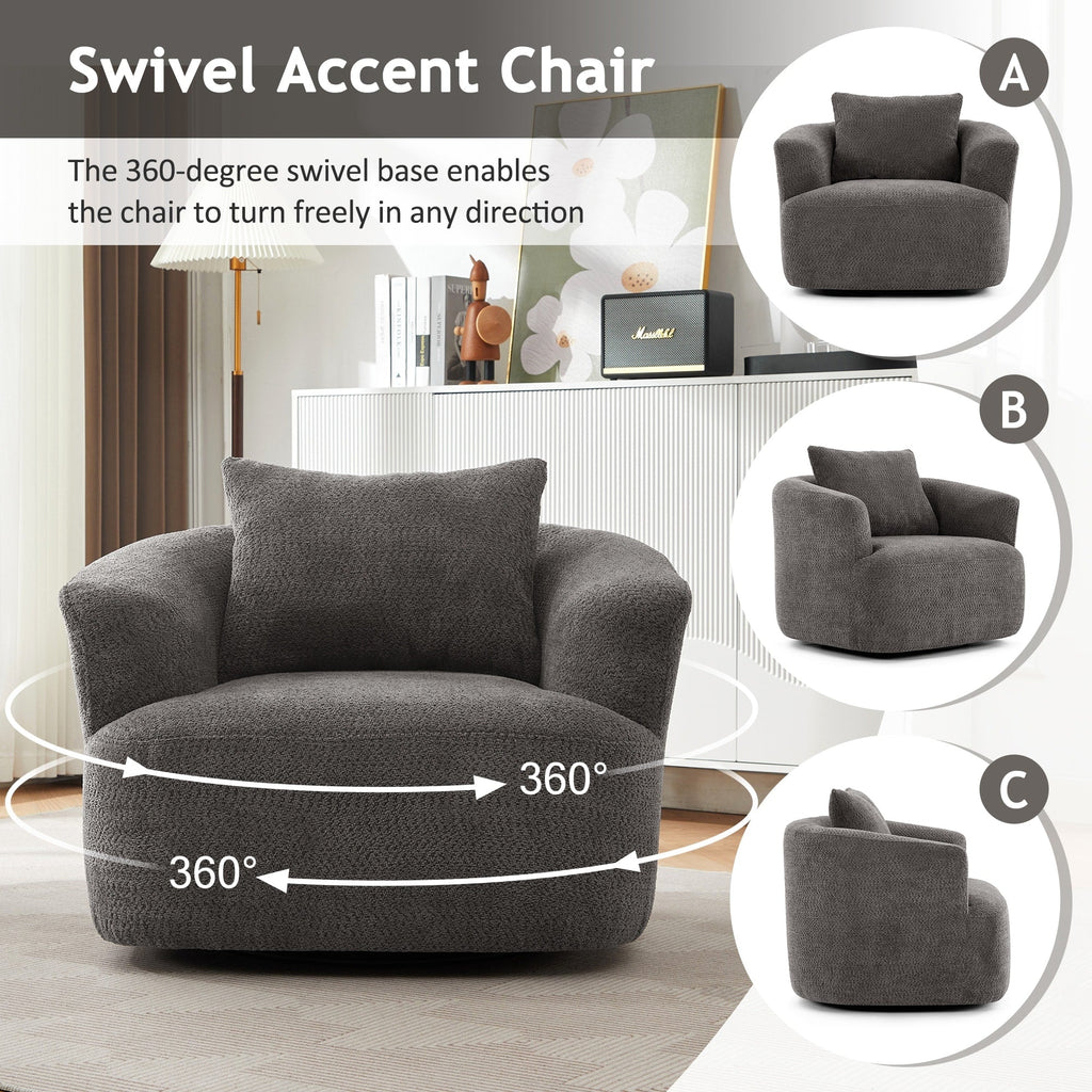 Fauteuil pivotant à 360°, fauteuil d'appoint en bouclette de 38,2 cm avec coussin décoratif, fauteuil-canapé rembourré de forme cylindrique avec accoudoirs incurvés
