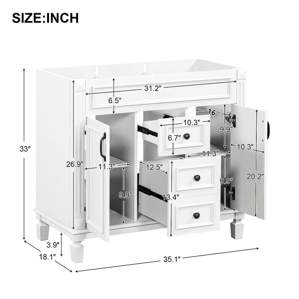 Meuble-lavabo moderne de 91 cm (36 po) avec vasque et armoire à miroir, 2 portes et 2 tiroirs