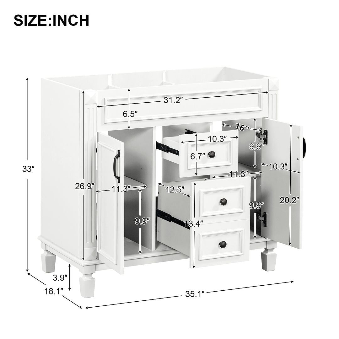 Meuble-lavabo moderne de 91 cm (36 po) avec vasque et armoire à miroir, 2 portes et 2 tiroirs