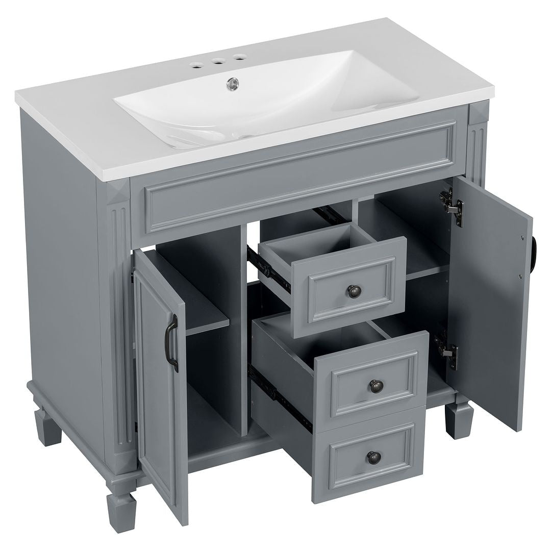 Meuble-lavabo moderne de 91 cm (36 po) avec vasque et armoire à miroir, 2 portes et 2 tiroirs