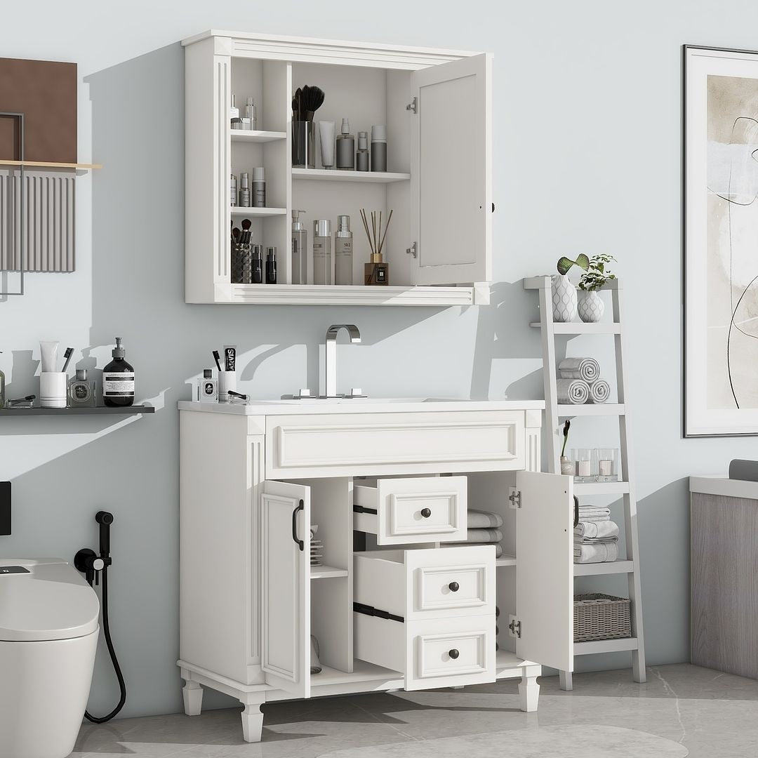 Meuble-lavabo moderne de 91 cm (36 po) avec vasque et armoire à miroir, 2 portes et 2 tiroirs